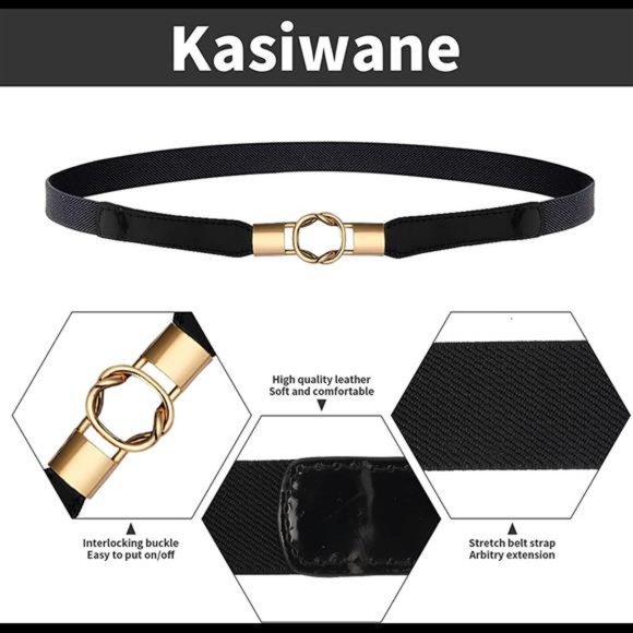 Skinny Belts for Women Dresses Waist Belt Kasiwane Retro Stretch Metal Buckle La main image 4